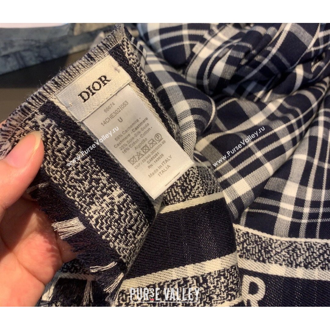 Dior Check Cashmere Scarf 70x200cm Blue 2021 (A-21081824)