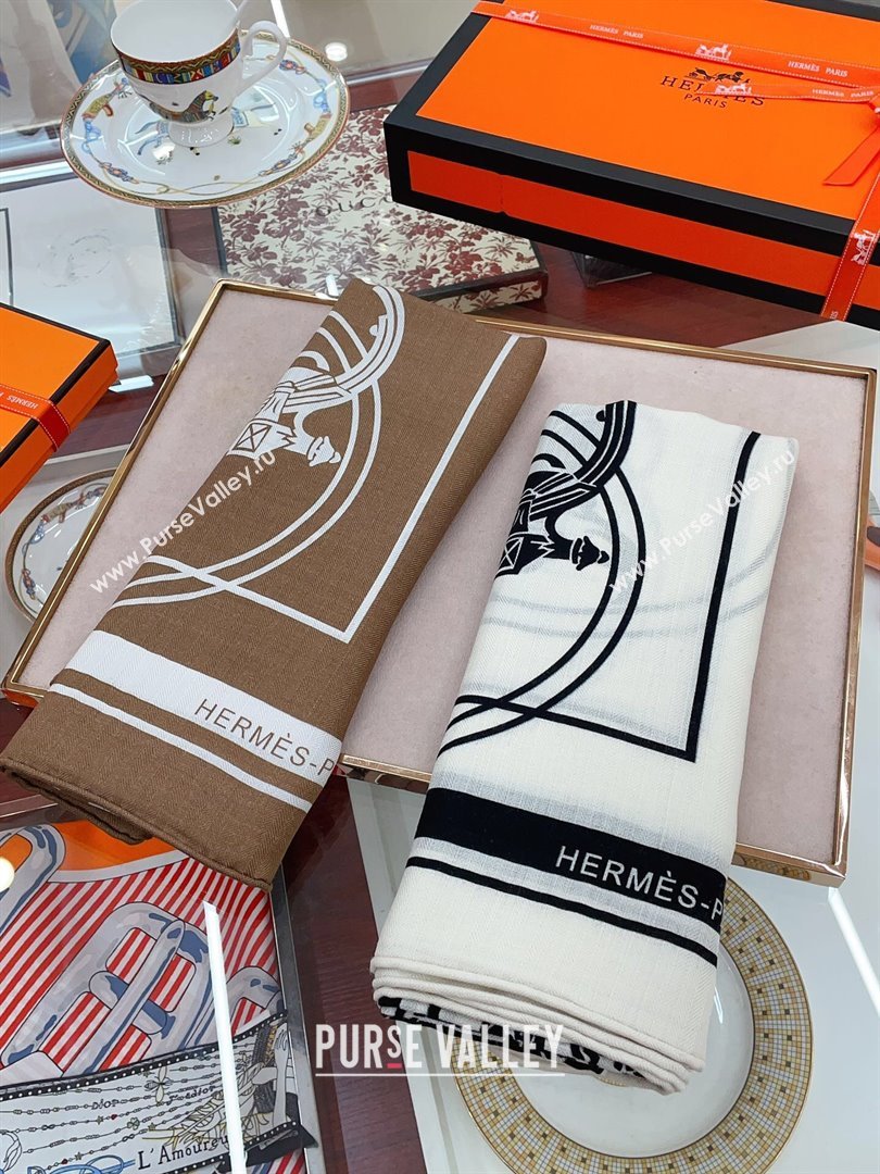 Hermes Cashmere Silk Sqaure Shawl Scarf 140cm H111826 White 2023 (A-23111826)