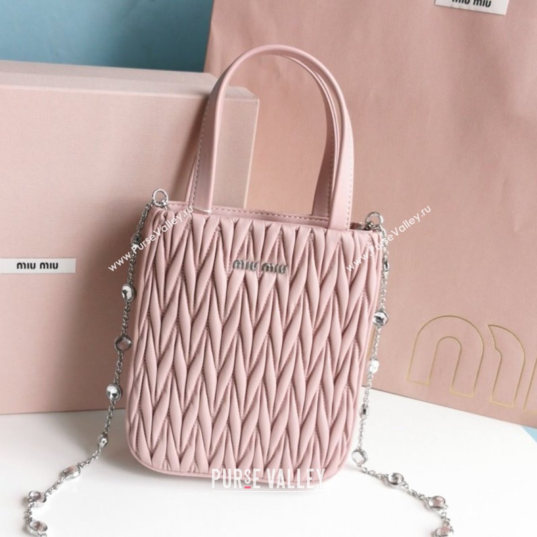 Miu Miu Matelasse Nappa Lambskin Mini Tote Bag 5BA220 Pink 2021 (JD-21091009)