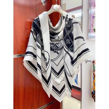 Hermes Cashmere Silk Sqaure Shawl Scarf 140cm H111826 White 2023 (A-23111826)