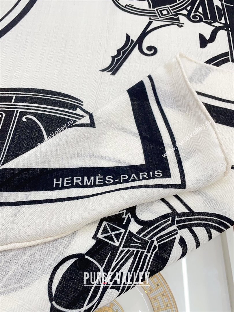 Hermes Cashmere Silk Sqaure Shawl Scarf 140cm H111826 White 2023 (A-23111826)