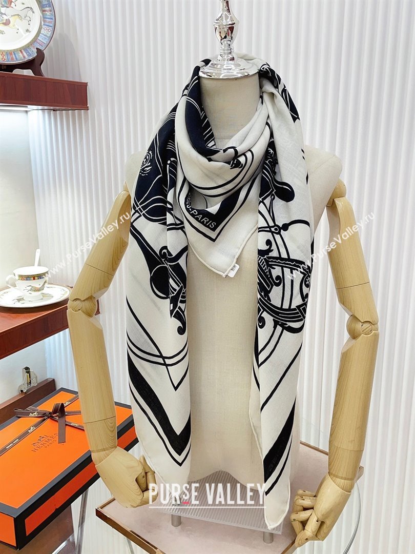 Hermes Cashmere Silk Sqaure Shawl Scarf 140cm H111826 White 2023 (A-23111826)