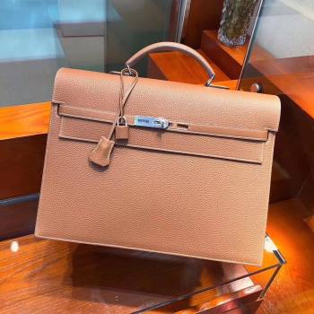 Hermes Kelly 38 Briefcase in Togo Leather Brown 2024(Full Handmade) (XYA-24082115)