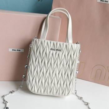 Miu Miu Matelasse Nappa Lambskin Mini Tote Bag 5BA220 White 2021 (JD-21091007)