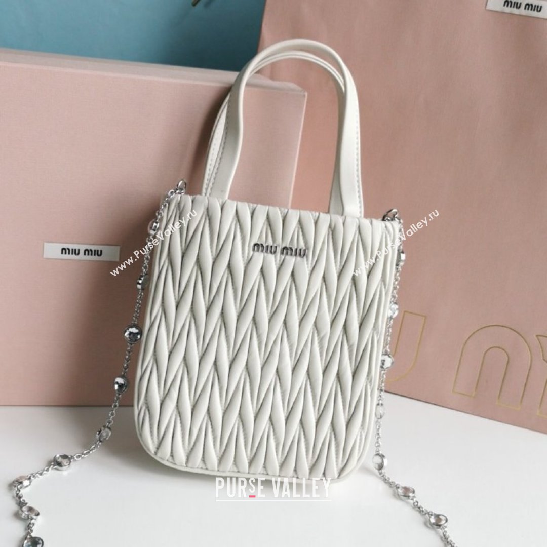 Miu Miu Matelasse Nappa Lambskin Mini Tote Bag 5BA220 White 2021 (JD-21091007)