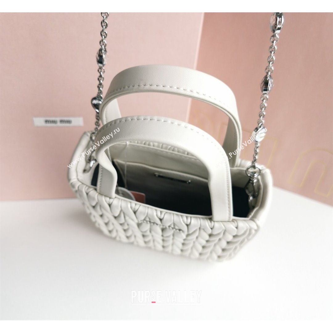 Miu Miu Matelasse Nappa Lambskin Mini Tote Bag 5BA220 White 2021 (JD-21091007)