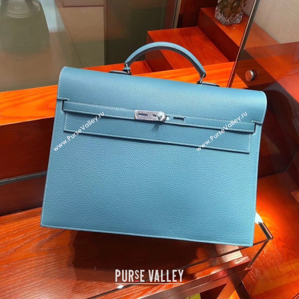 Hermes Kelly 38 Briefcase in Togo Leather Blue 2024(Full Handmade) (XYA-24082117)