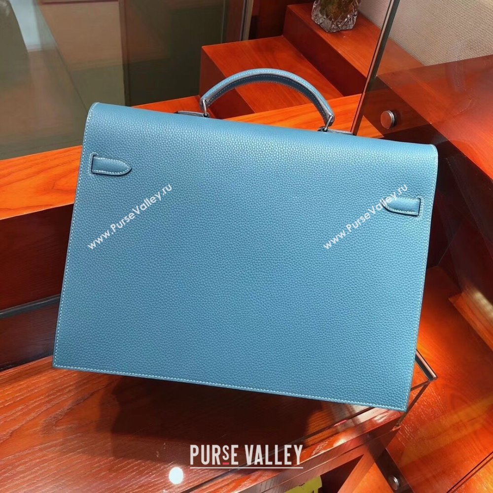 Hermes Kelly 38 Briefcase in Togo Leather Blue 2024(Full Handmade) (XYA-24082117)