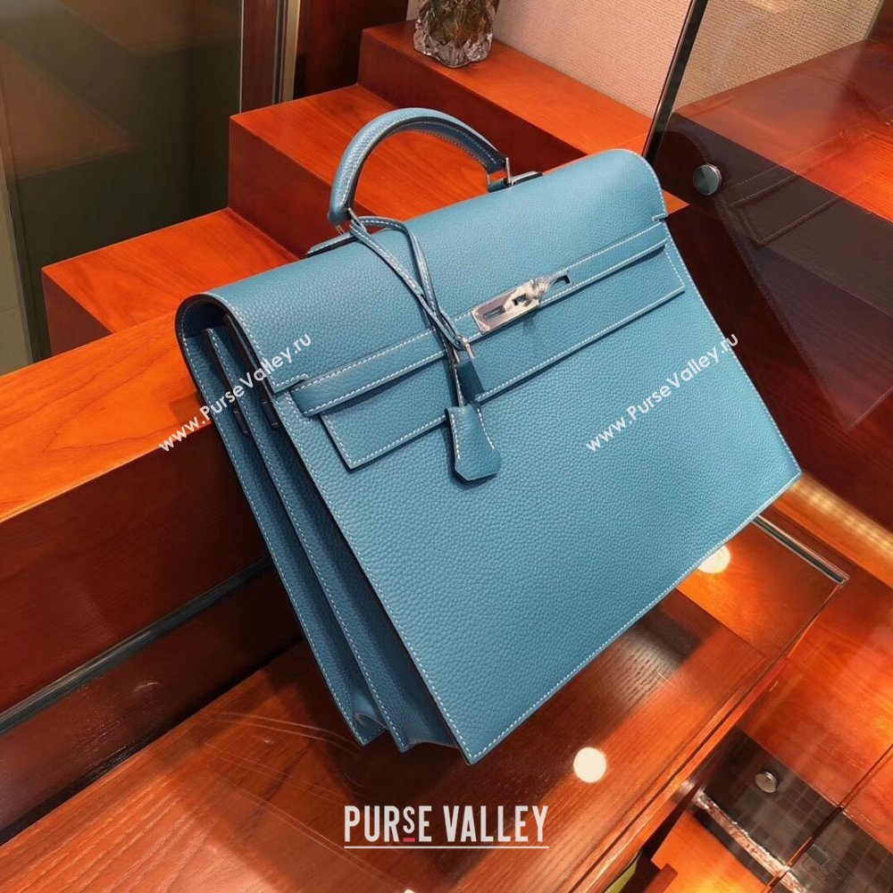 Hermes Kelly 38 Briefcase in Togo Leather Blue 2024(Full Handmade) (XYA-24082117)