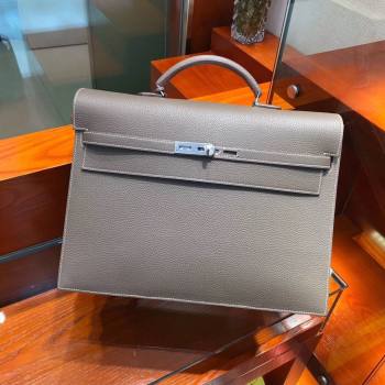 Hermes Kelly 38 Briefcase in Togo Leather Etoupe 2024(Full Handmade) (XYA-24082116)