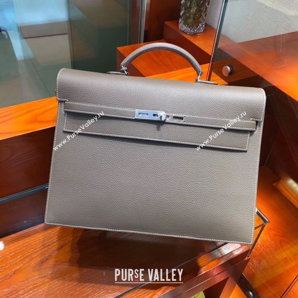 Hermes Kelly 38 Briefcase in Togo Leather Etoupe 2024(Full Handmade) (XYA-24082116)