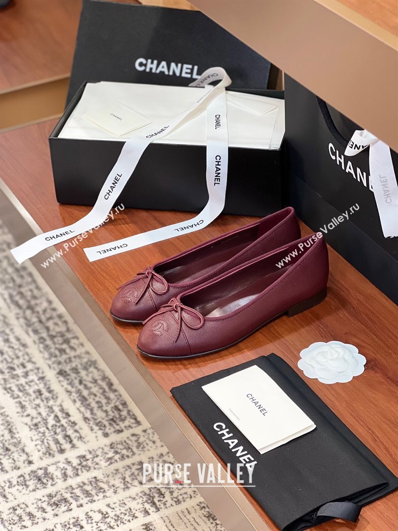 Chanel Grained Calfskin Classic Ballerinas Burgundy 2024 (KL-24111202)