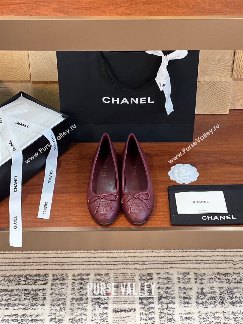 Chanel Grained Calfskin Classic Ballerinas Burgundy 2024 (KL-24111202)