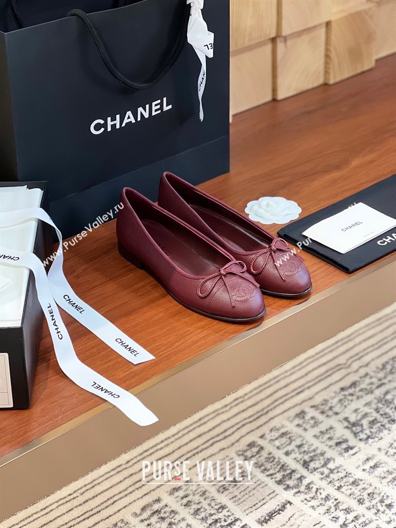 Chanel Grained Calfskin Classic Ballerinas Burgundy 2024 (KL-24111202)