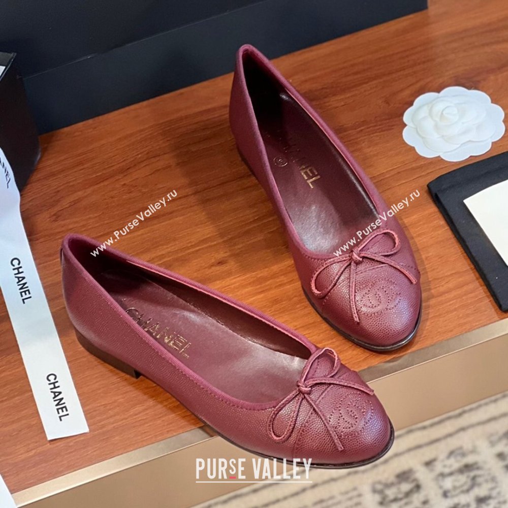 Chanel Grained Calfskin Classic Ballerinas Burgundy 2024 (KL-24111202)