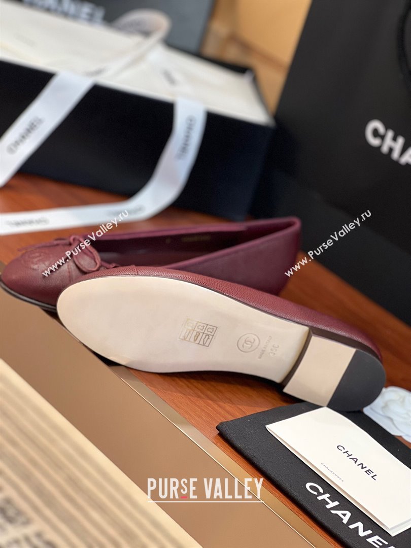 Chanel Grained Calfskin Classic Ballerinas Burgundy 2024 (KL-24111202)