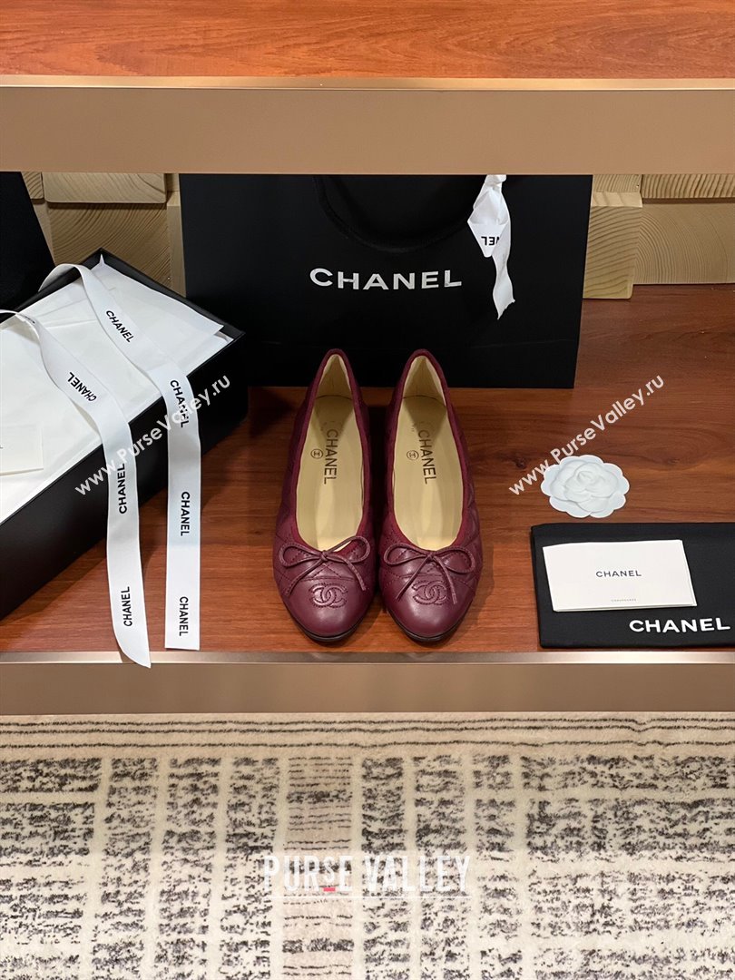 Chanel Quilted Lambskin Classic Ballerinas Burgundy 2024 (KL-24111201)