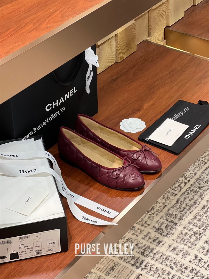 Chanel Quilted Lambskin Classic Ballerinas Burgundy 2024 (KL-24111201)