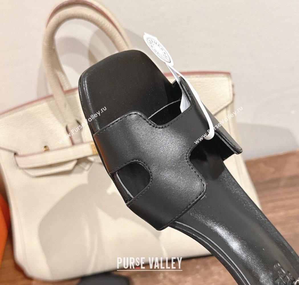 Hermes Joy Heel Sandals 4cm in Smooth Leather Black 2025 H02274 (MD-250227076)