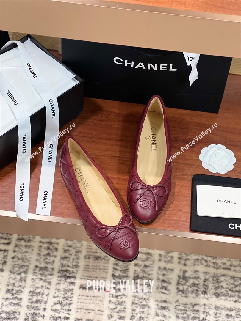 Chanel Quilted Lambskin Classic Ballerinas Burgundy 2024 (KL-24111201)