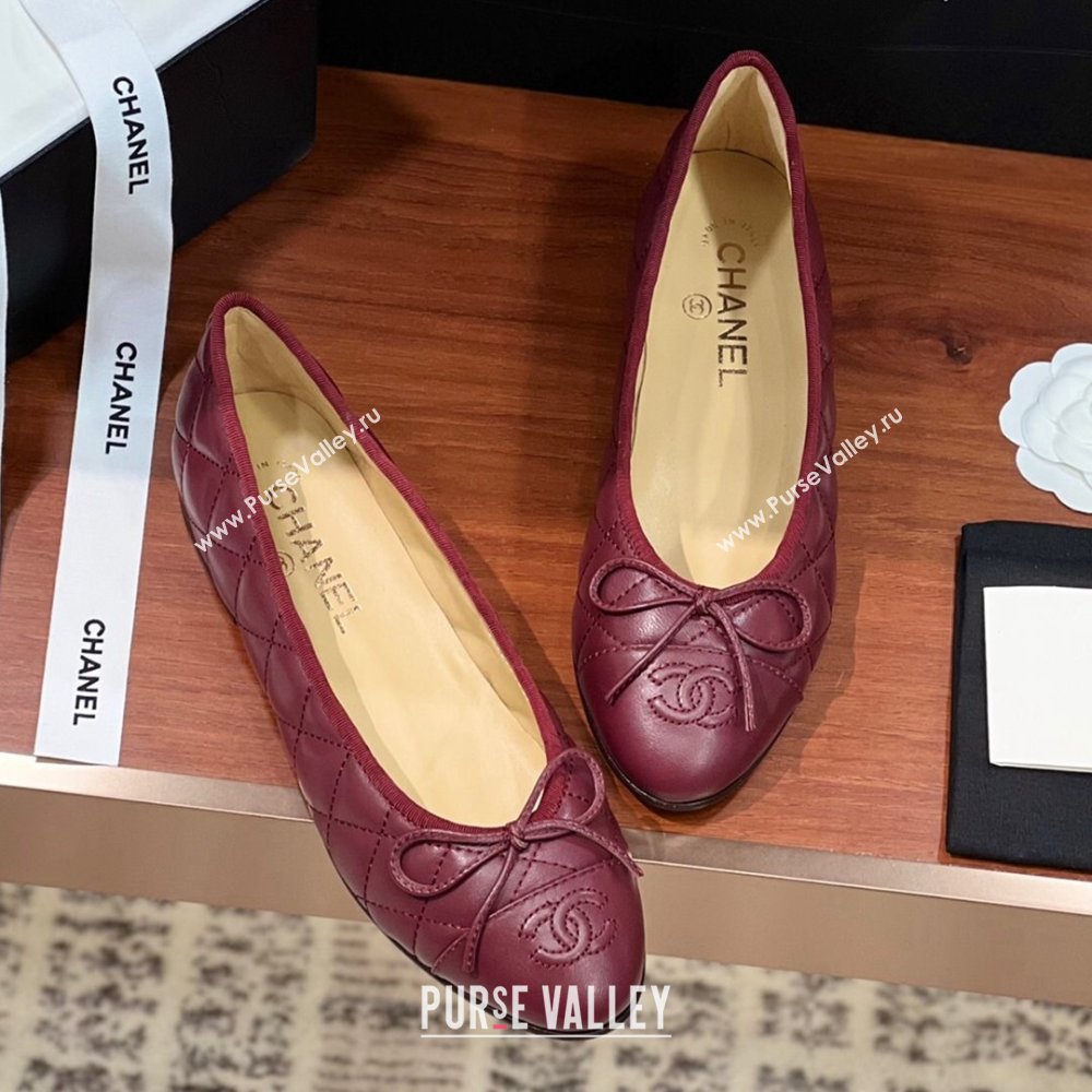 Chanel Quilted Lambskin Classic Ballerinas Burgundy 2024 (KL-24111201)