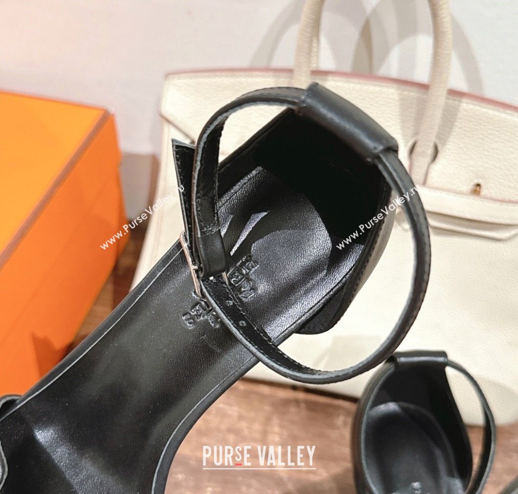 Hermes Joy Heel Sandals 4cm in Smooth Leather Black 2025 H02274 (MD-250227076)