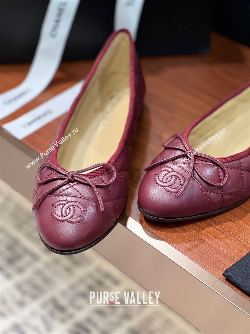 Chanel Quilted Lambskin Classic Ballerinas Burgundy 2024 (KL-24111201)