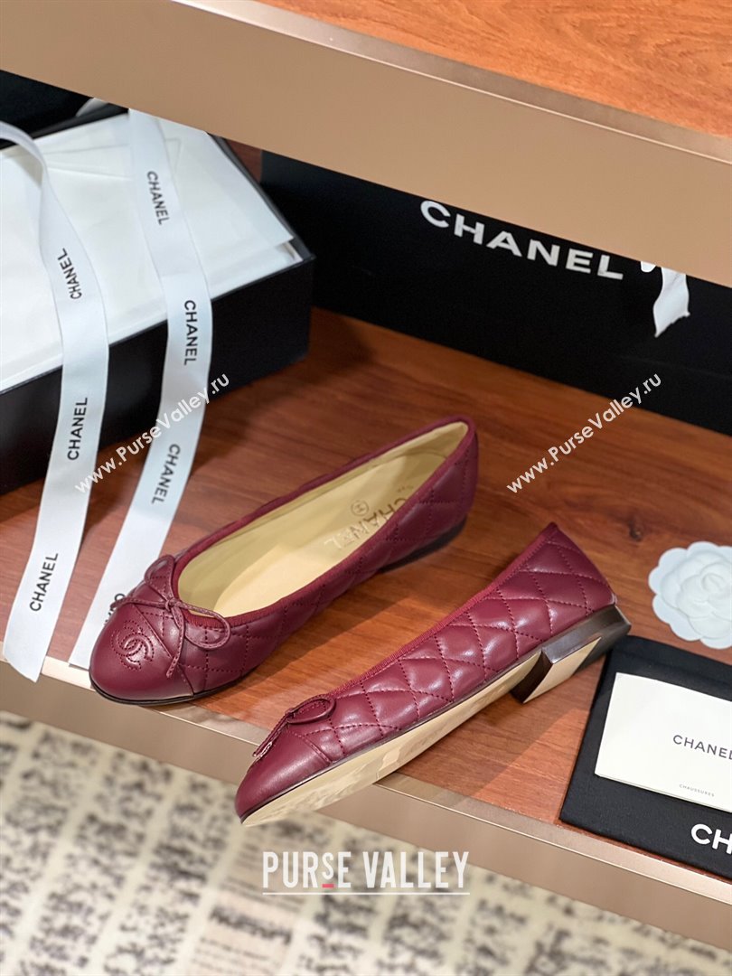 Chanel Quilted Lambskin Classic Ballerinas Burgundy 2024 (KL-24111201)