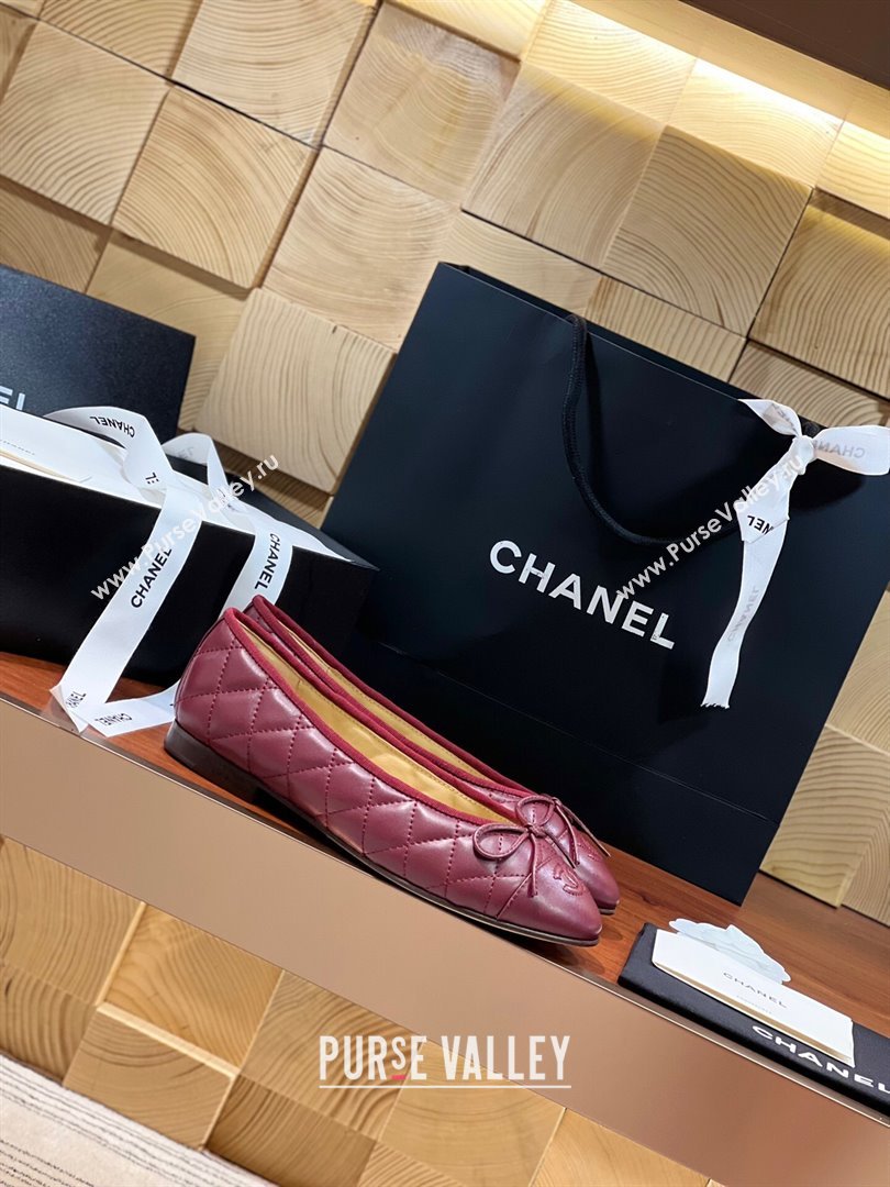 Chanel Quilted Lambskin Classic Ballerinas Burgundy 2024 (KL-24111201)