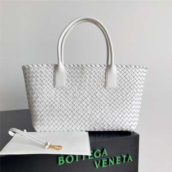 Bottega Veneta Small Cabat Tote Bag in Intreccio Leather 730297 White 2023 (MS-23101403)