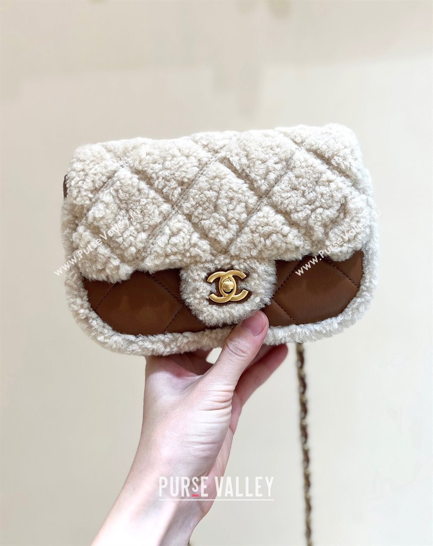 Chanel Shearling Lambskin Mini Flap Bag AS5148 Brown/Beige 2024 Top Quality (SHUNY-24111103)