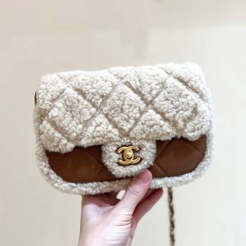 Chanel Shearling Lambskin Mini Flap Bag AS5148 Brown/Beige 2024 Top Quality (SHUNY-24111103)