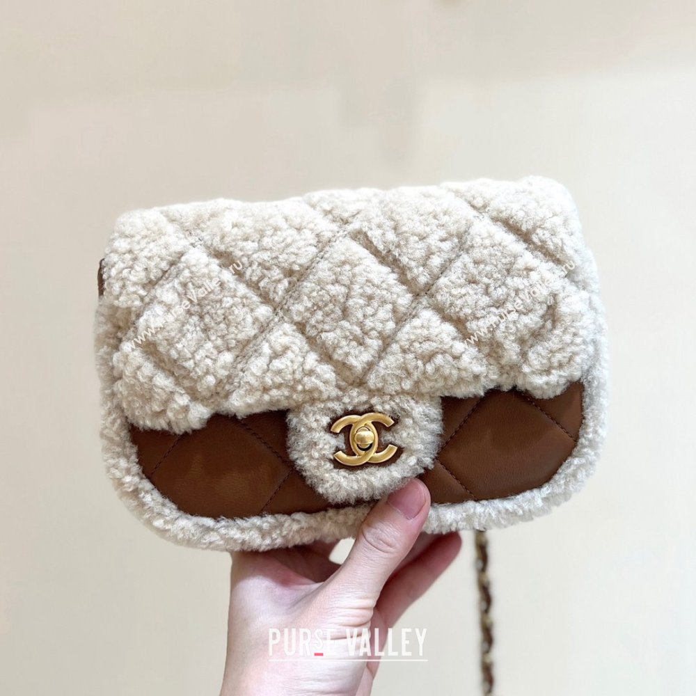 Chanel Shearling Lambskin Mini Flap Bag AS5148 Brown/Beige 2024 Top Quality (SHUNY-24111103)