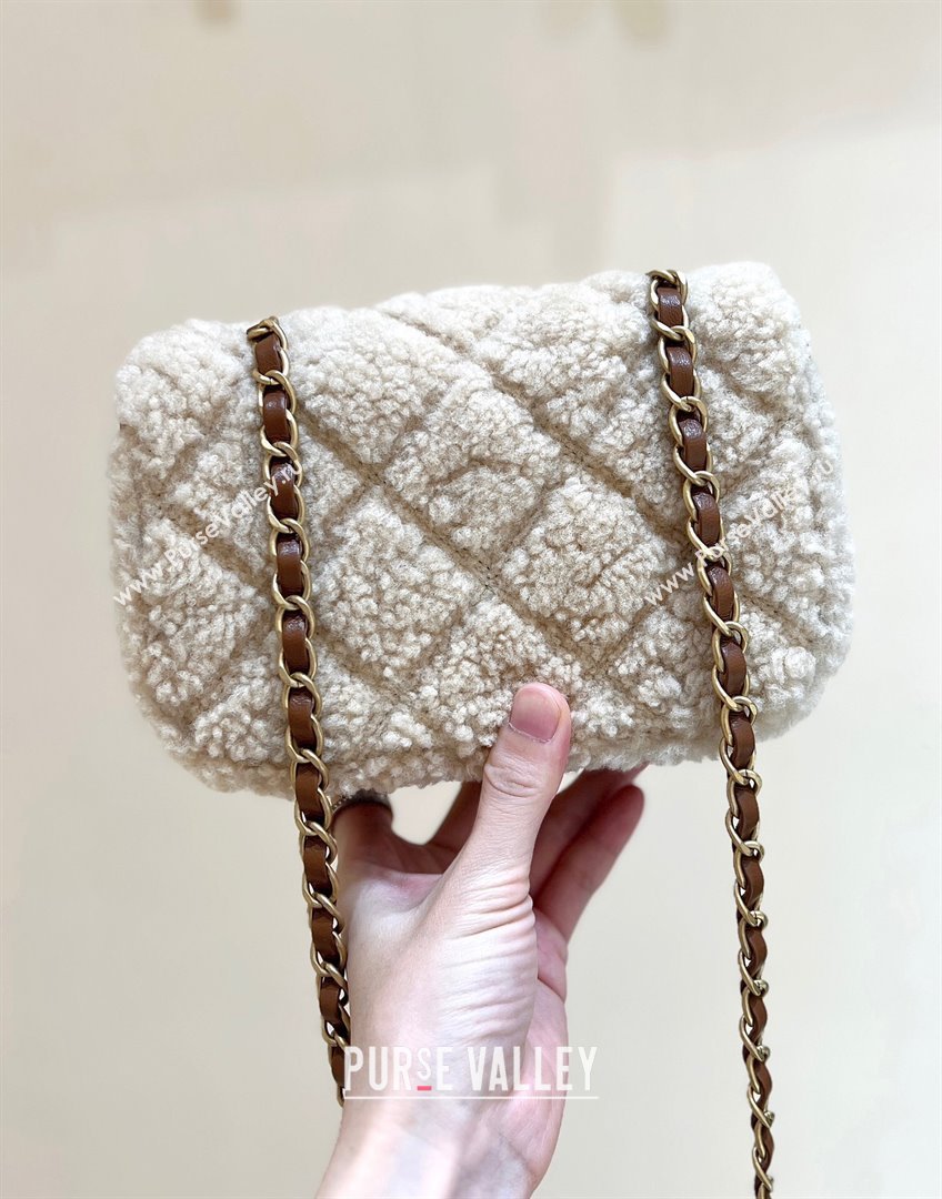 Chanel Shearling Lambskin Mini Flap Bag AS5148 Brown/Beige 2024 Top Quality (SHUNY-24111103)