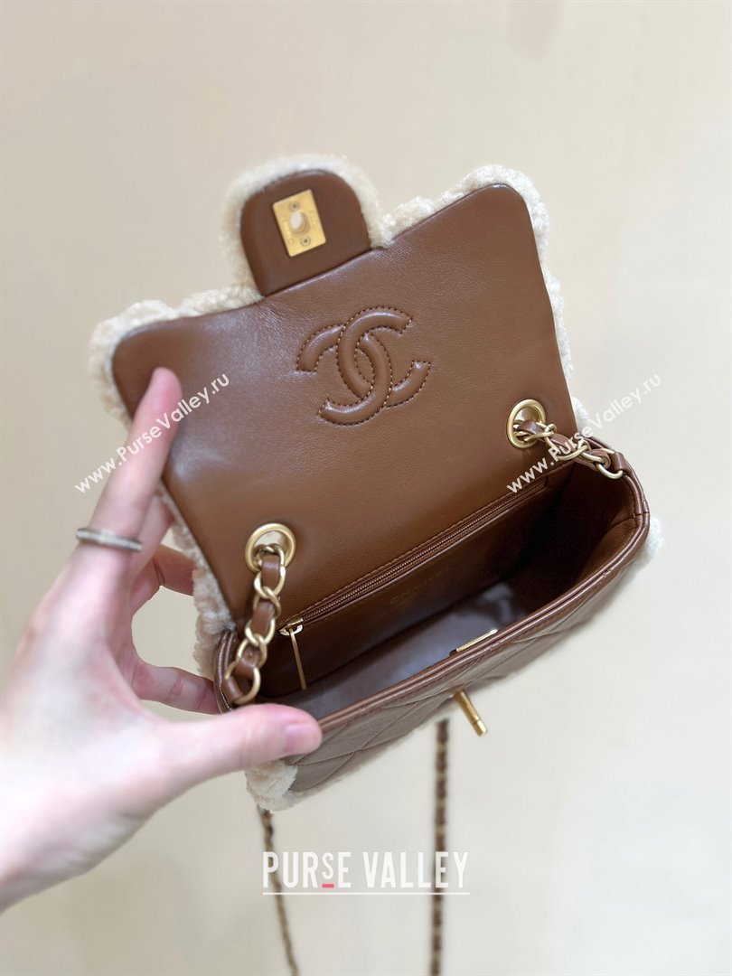 Chanel Shearling Lambskin Mini Flap Bag AS5148 Brown/Beige 2024 Top Quality (SHUNY-24111103)