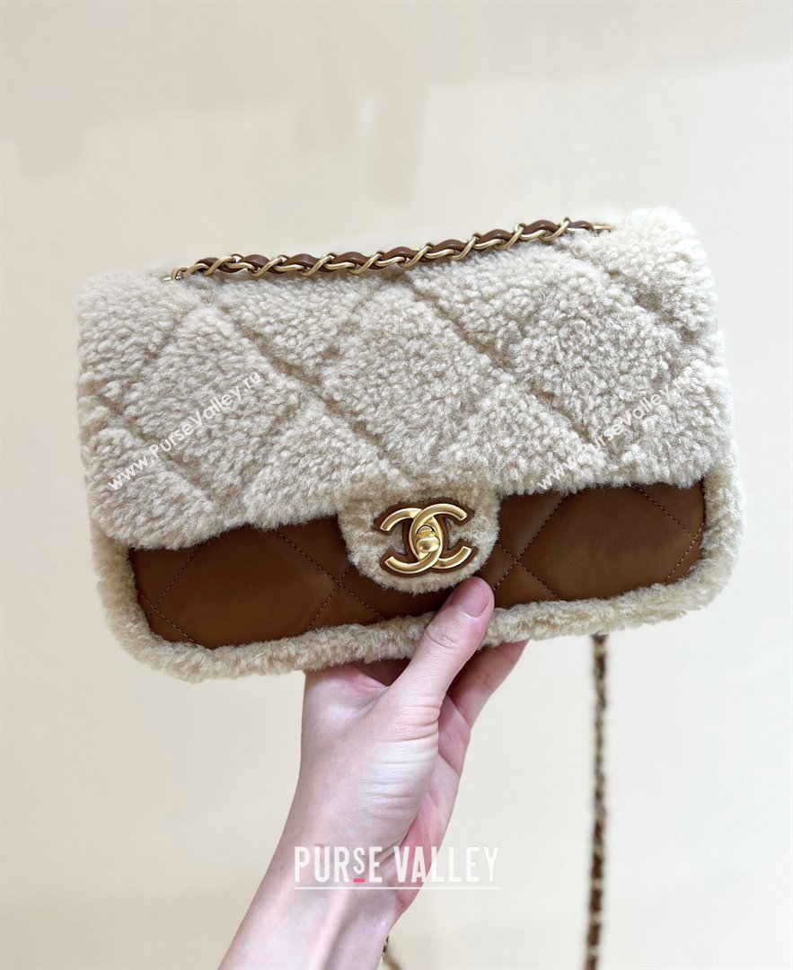 Chanel Shearling Lambskin Flap Bag AS5149 Brown/Beige 2024 Top Quality (SHUNY-24111106)