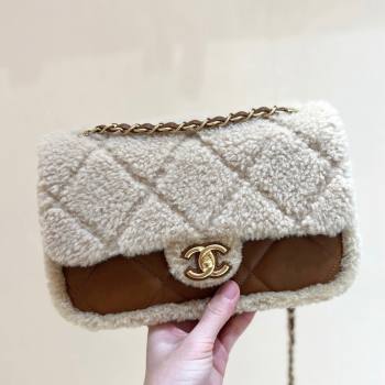 Chanel Shearling Lambskin Flap Bag AS5149 Brown/Beige 2024 Top Quality (SHUNY-24111106)