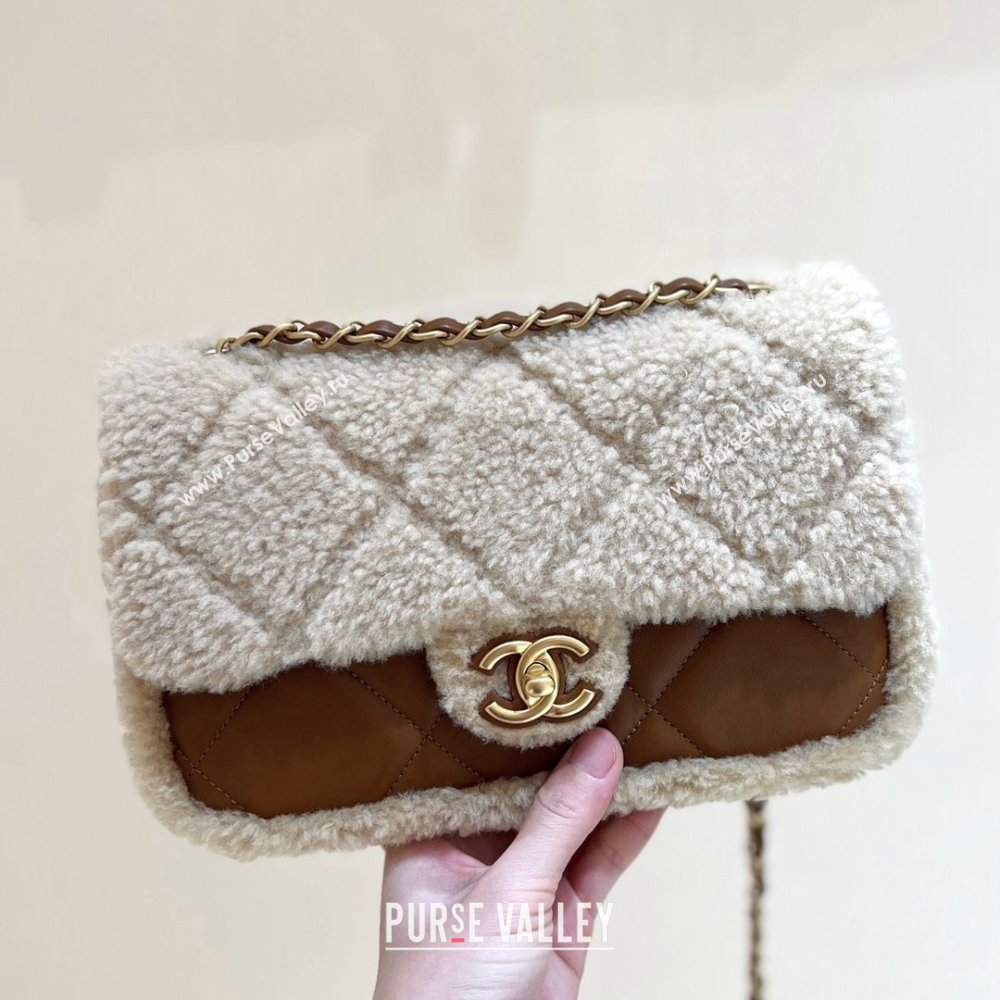 Chanel Shearling Lambskin Flap Bag AS5149 Brown/Beige 2024 Top Quality (SHUNY-24111106)