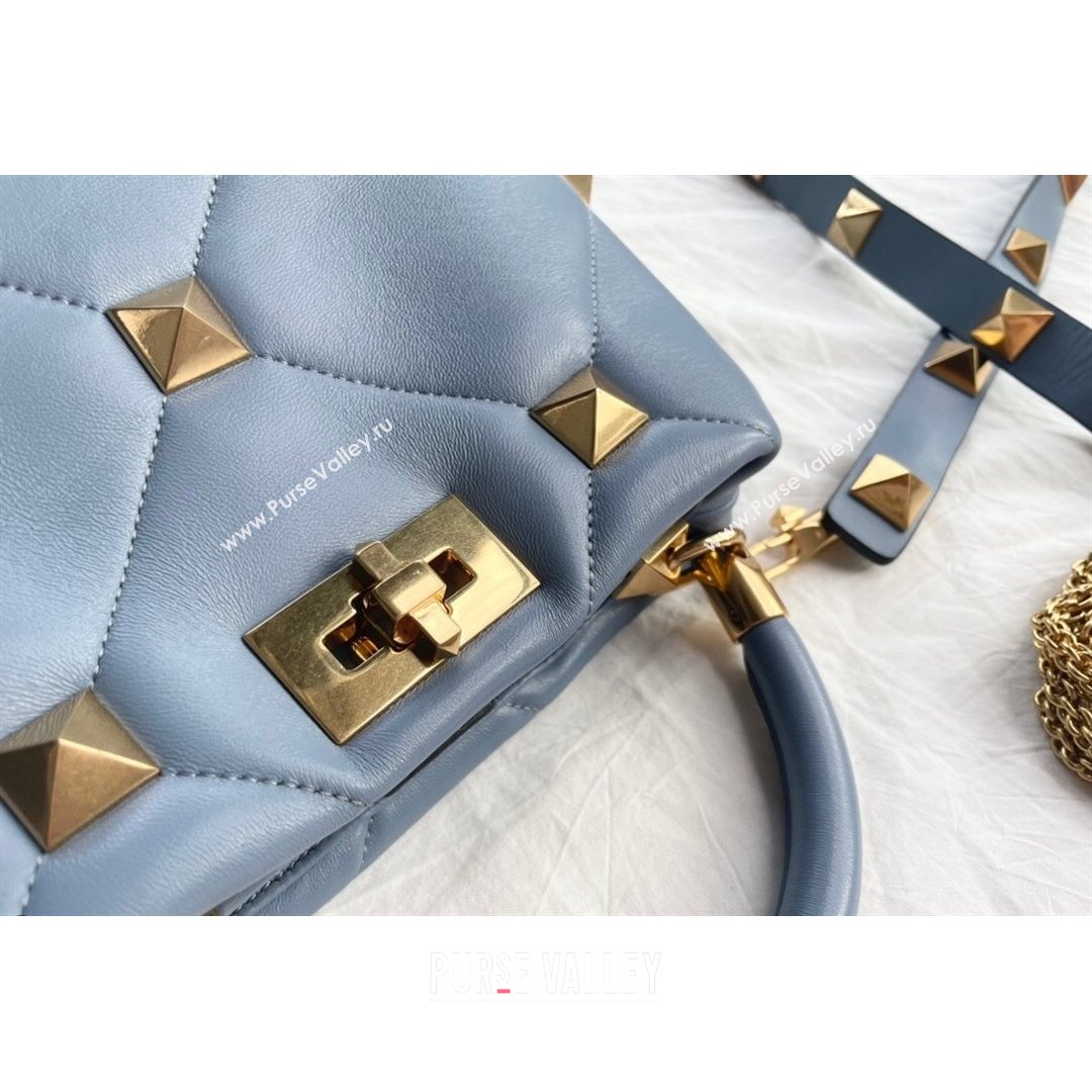 Valentino Small Roman Stud Lambskin Top Handle bag 0199S Blue 2021 (JD-21090945)