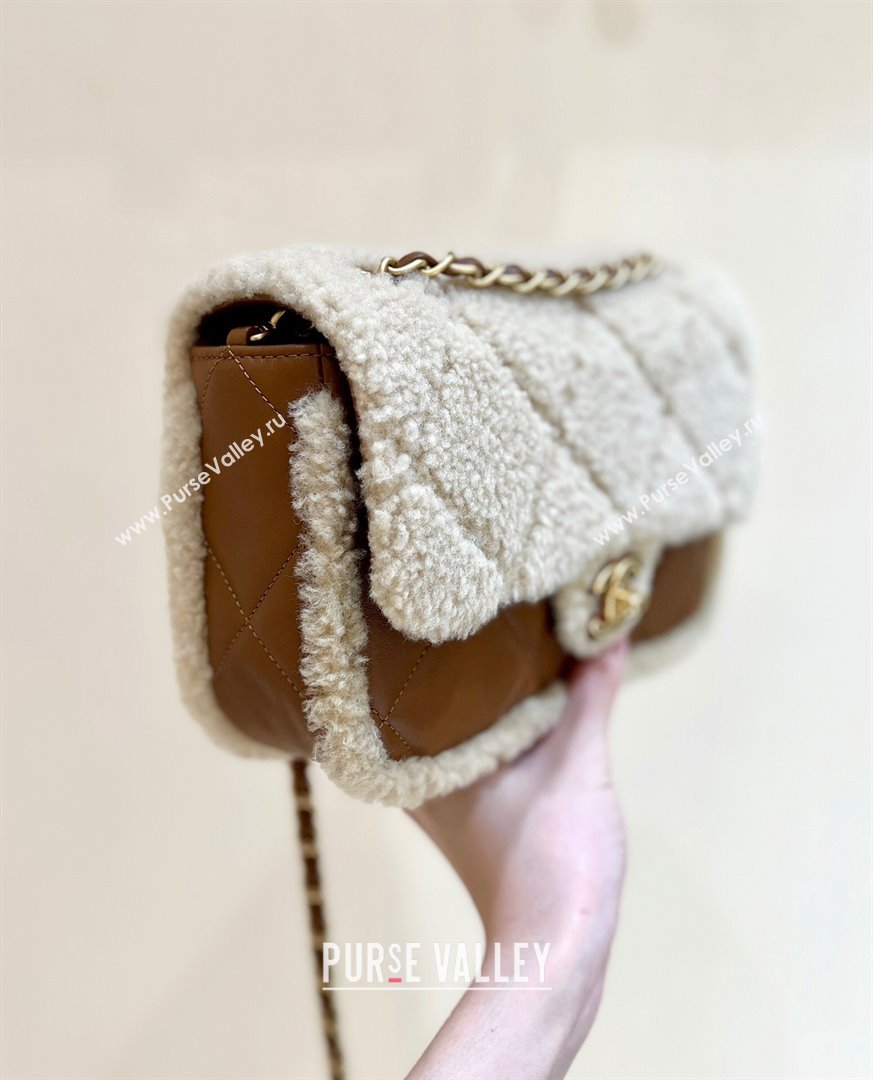 Chanel Shearling Lambskin Flap Bag AS5149 Brown/Beige 2024 Top Quality (SHUNY-24111106)