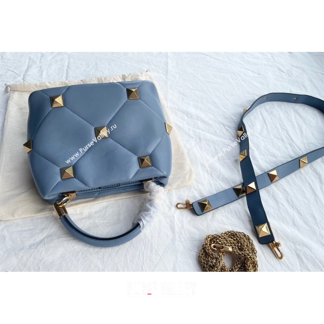 Valentino Small Roman Stud Lambskin Top Handle bag 0199S Blue 2021 (JD-21090945)
