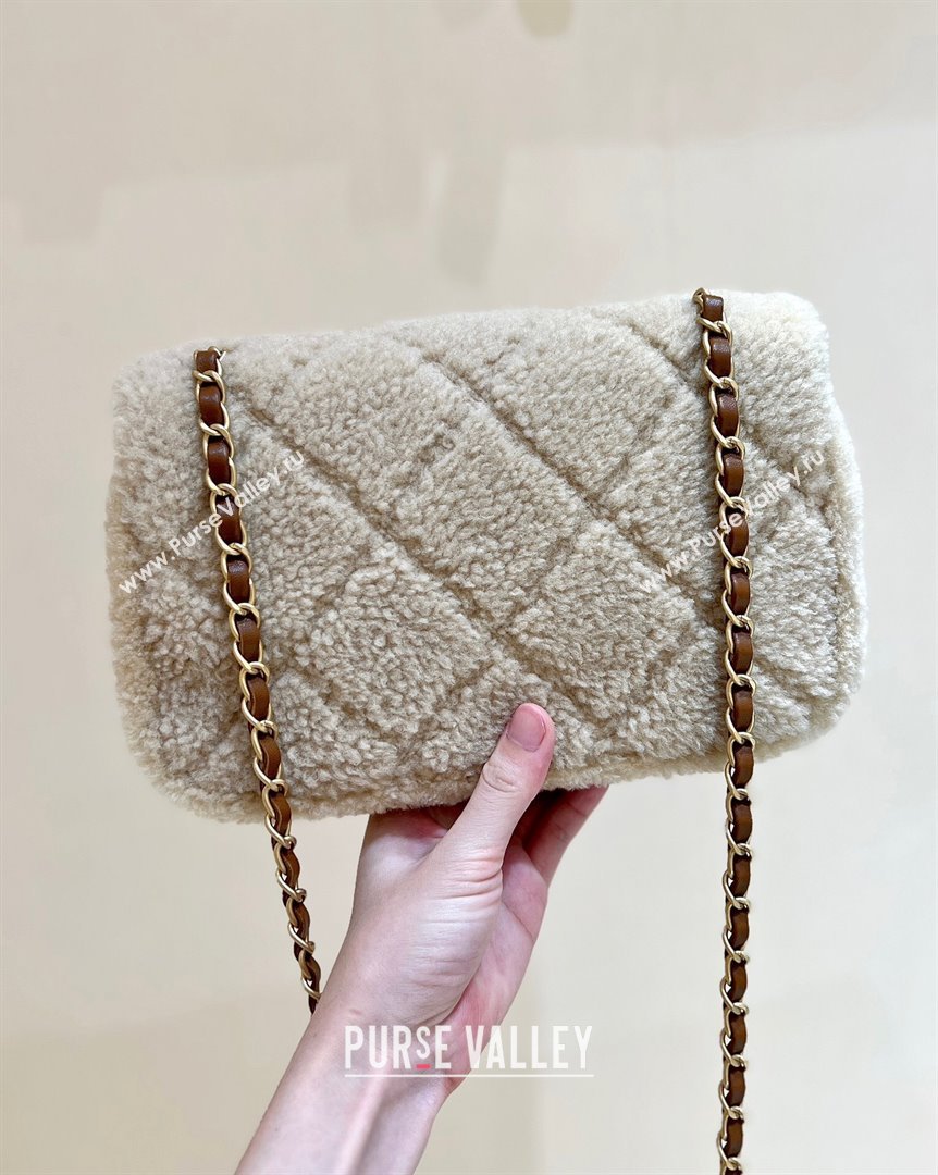 Chanel Shearling Lambskin Flap Bag AS5149 Brown/Beige 2024 Top Quality (SHUNY-24111106)