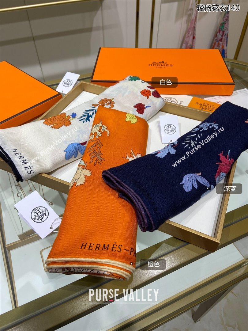 Hermes Cashmere Silk Sqaure Shawl Scarf 140cm H112111 Orange 2023 Top (WTZ-23112111)