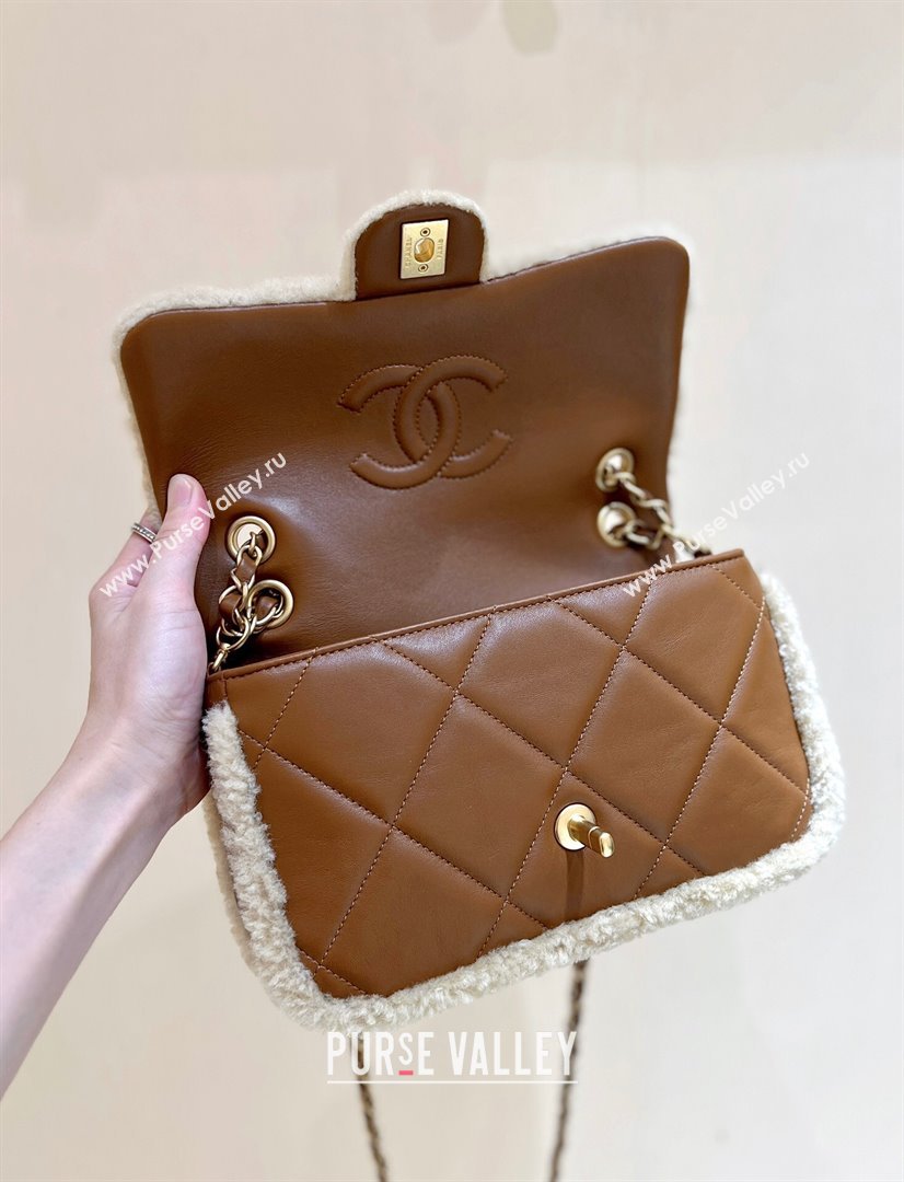 Chanel Shearling Lambskin Flap Bag AS5149 Brown/Beige 2024 Top Quality (SHUNY-24111106)