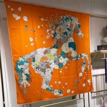 Hermes Cashmere Silk Sqaure Shawl Scarf 140cm H112111 Orange 2023 Top (WTZ-23112111)