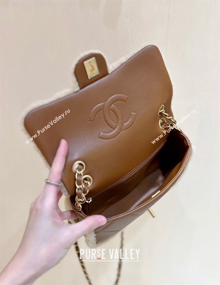 Chanel Shearling Lambskin Flap Bag AS5149 Brown/Beige 2024 Top Quality (SHUNY-24111106)