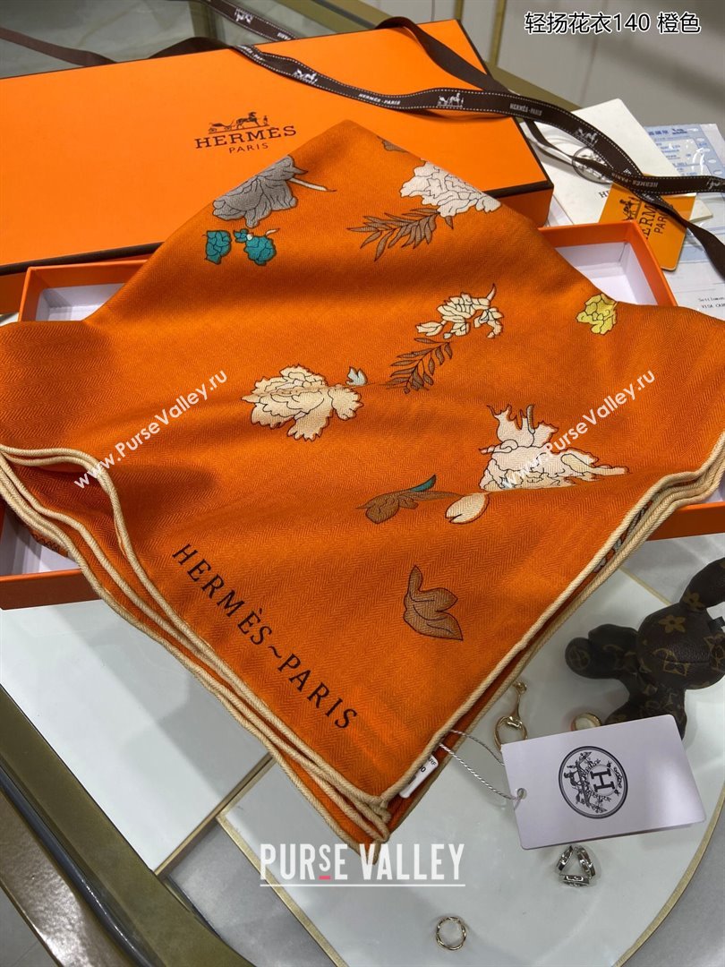 Hermes Cashmere Silk Sqaure Shawl Scarf 140cm H112111 Orange 2023 Top (WTZ-23112111)