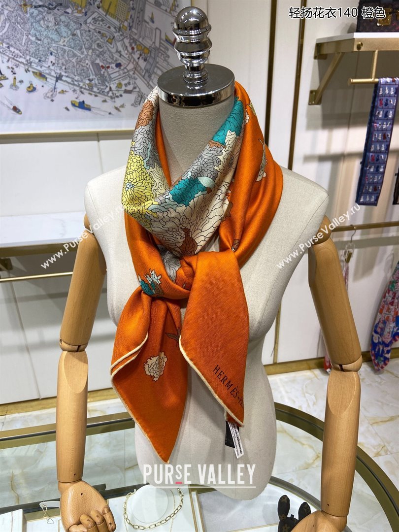 Hermes Cashmere Silk Sqaure Shawl Scarf 140cm H112111 Orange 2023 Top (WTZ-23112111)