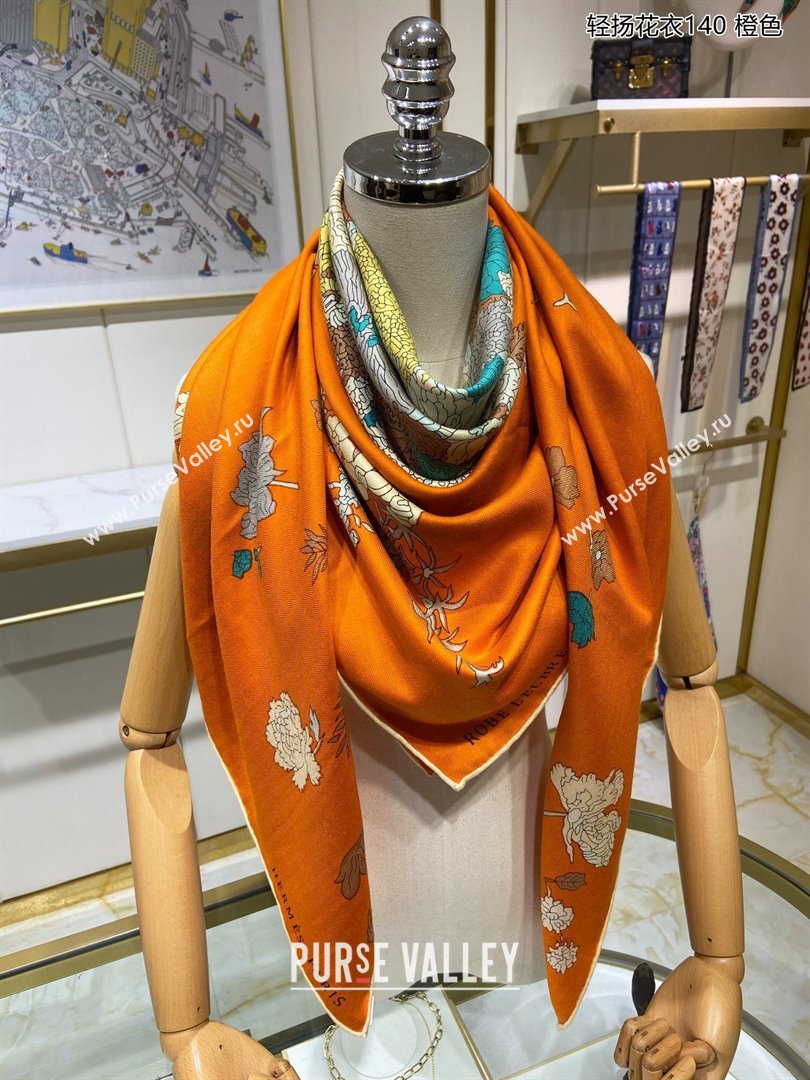 Hermes Cashmere Silk Sqaure Shawl Scarf 140cm H112111 Orange 2023 Top (WTZ-23112111)