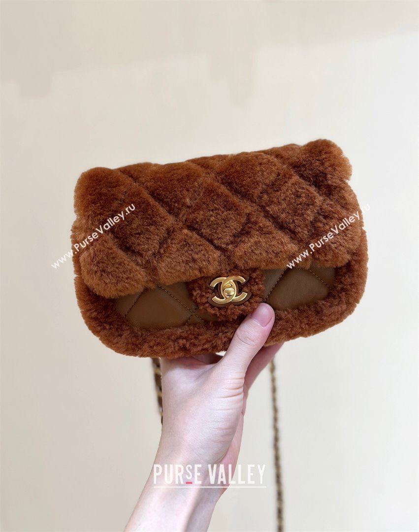 Chanel Shearling Lambskin Mini Flap Bag AS5148 Brown 2024 Top Quality (SHUNY-24111107)